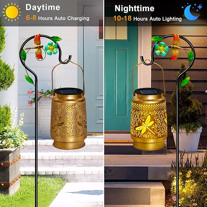 TEDOF Solar Lanterns Outdoor Waterproof,Dragonfly Solar Lights Garden Decor Gifts for Mom Women Grandma Decoration Outside for Yard, Patio,Backyard,Porch