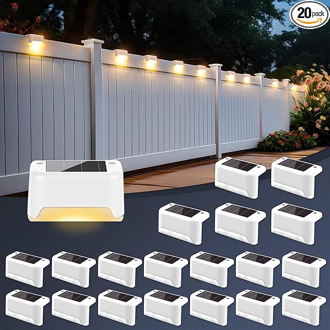 SOLPEX Solar Step Lights Outdoor 20 Pack, Waterproof LED Solar Lights for Deck, Stairs, Fence, Yard, Patio, Balcony (Warm White)