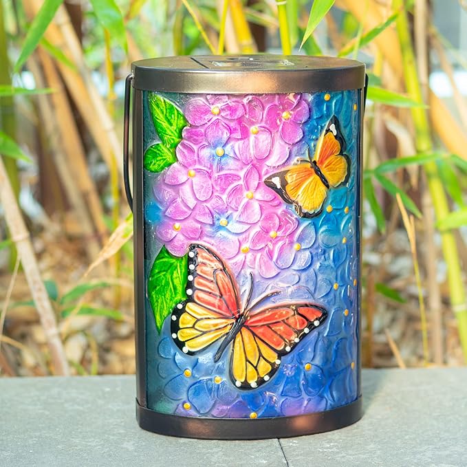 Hanging Solar Lantern Outdoor Waterproof LED Solar Lights Butterfly Decorative Lanterns Tabletop Lamp for Outdoor Patio Garden Yard Decor