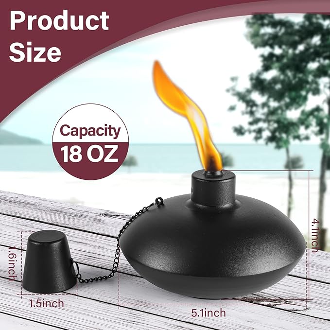 ZSZMFH 4 Pack Metal Table Top Torches,18 oz Citronella Torches for Outside， Refillable Citronella Flame Light Torch with Wicks and Covers, Landscape Lanterns Torches for Party, Garden Decor，DIY