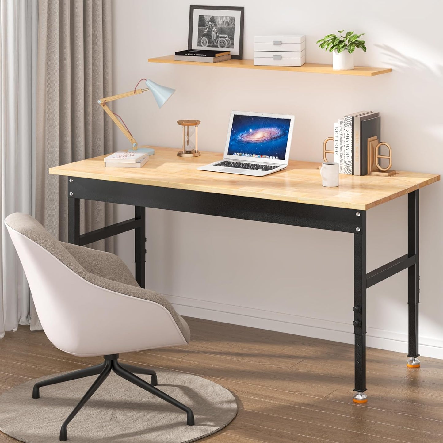 48’’ Work Bench Adjustable Workbench Heavy Duty Work Table with Rubber Pads, 2000 Lbs Capacity Hardwood Work Benches for Garage, Workshop, Office, Home