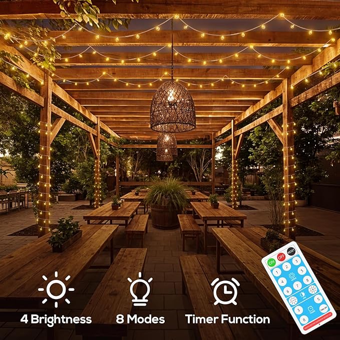 Solar String Lights Outdoor, 56FT 100LED Solar Lights with Remote, IP65 Waterproof, Solar Crystal Globe Patio Lights, 8 Light Modes, Timing, Christmas Decorations for Garden Yard