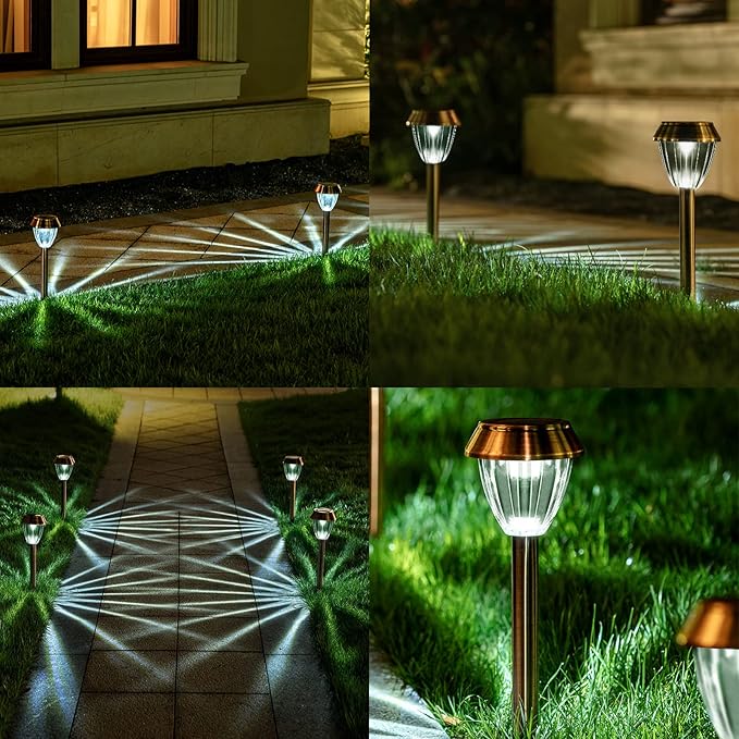 Solar Pathway Lights Outdoor Waterproof, 6 Pack Solar Outdoor Lights Bright Up to 12 Hrs, Garden Light LED Landscape Lighting Copper Stainless Steel Walkway Light, Warm White