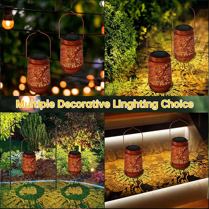 Solar Lanterns Outdoor Waterproof - Metal Hanging Solar Lights for Patio Yard Garden Decor, Christmas Birthday Gifts for Women Mom Men (4 Pack, Mushroom Shape)