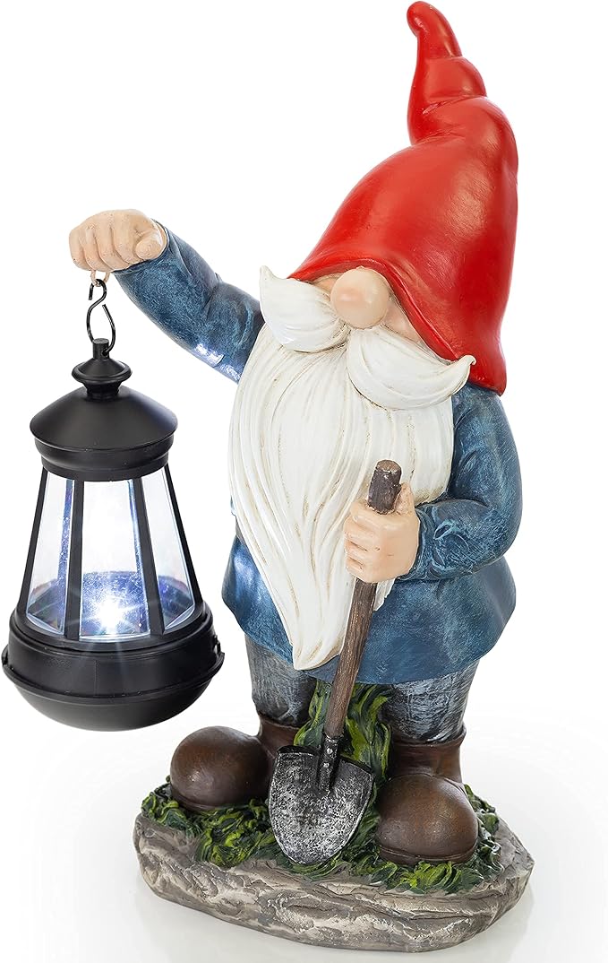 VP Home Earnest Garden Gnomes with Lantern Lawn Gnome Great Addition for Your Garden Solar Powered Light Garden Knome Christmas Decorations Gifts for Outside Patio Lawn