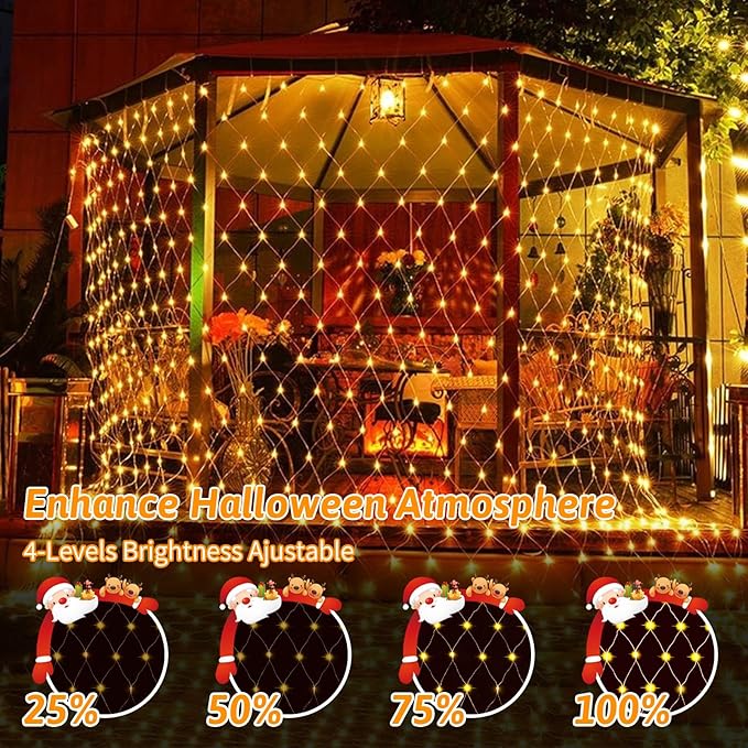 JXLEDAYY 2 Pack Total 400 LED Christmas Net Lights Outdoor Mesh Lights Fairy String Lights Plug in with Timer 8 Modes Waterproof for Outside Bush Window Wall Patio Fence Tree Decorations-Warm White