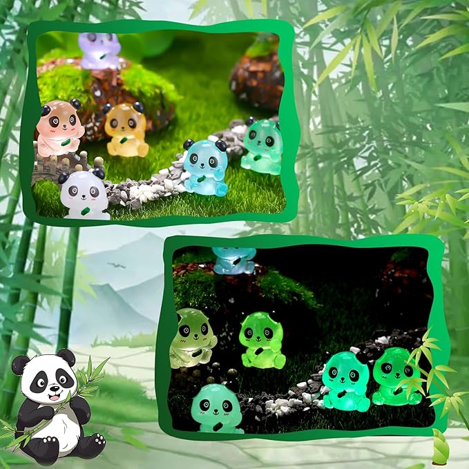 70Pcs Luminous Mini Resin Pandas, Tiny Resin Panda Figurines Miniature Resin Animals Figurines Glow in The Dark Mini Panda Figurines Bulk for Garden Landscape DIY Ornament Cake Topper Decor