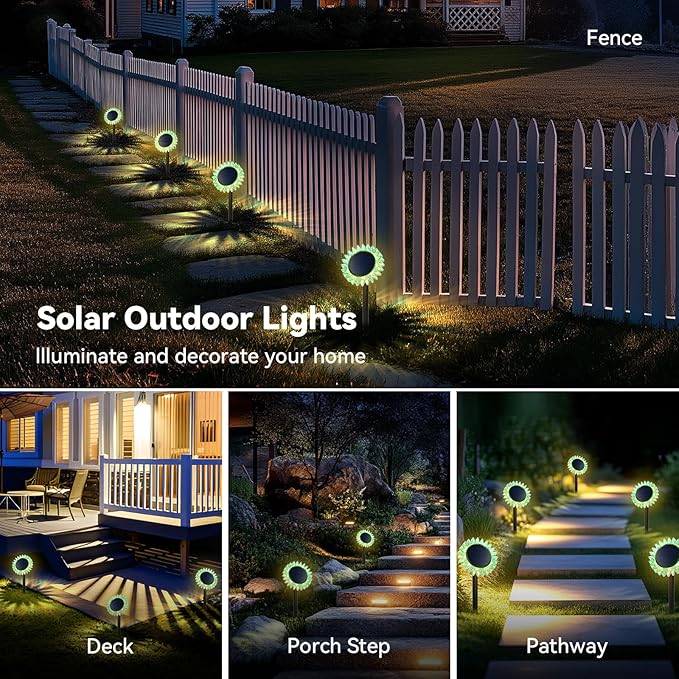 Outdoor Solar Lights, 6 Pack Led Solar Sunflower Lights, Stake/Wall 2-in-1 Waterproof Solar Garden Lights for Yard, Landscape, Fence, Patio, Driveway, Pathway, Backyard Decoration (Warm White)