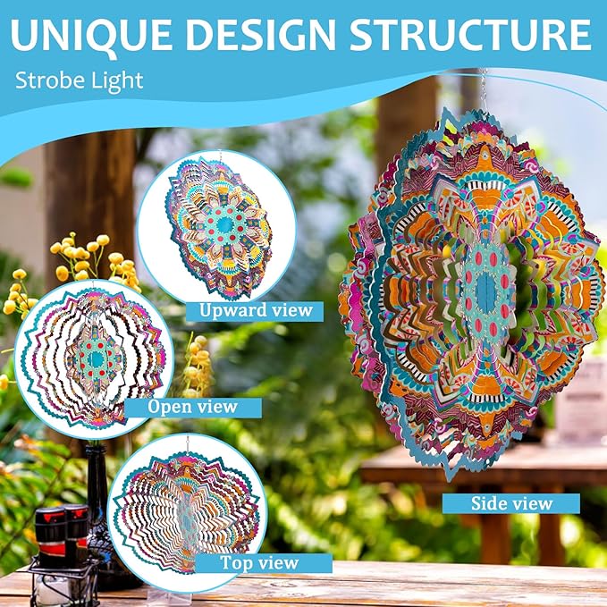 Wind Spinners Outdoor Mandala Lucky Eye,12In 3D Wind Spinner for Yard and Garden,Lucky Gifts for Women Mom Grandma Wife Father,Outdoor&Indoor Decorations Yard Art Christmas Ornament