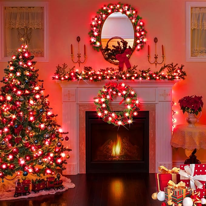 KNONEW 403FT 1000 LED Christmas String Lights Outdoor Green Wire Fairy Light 8 Modes & Timer Plug in Waterproof LED String Lights for Xmas Yard Tree Wedding Party Holiday Decorations(Red)