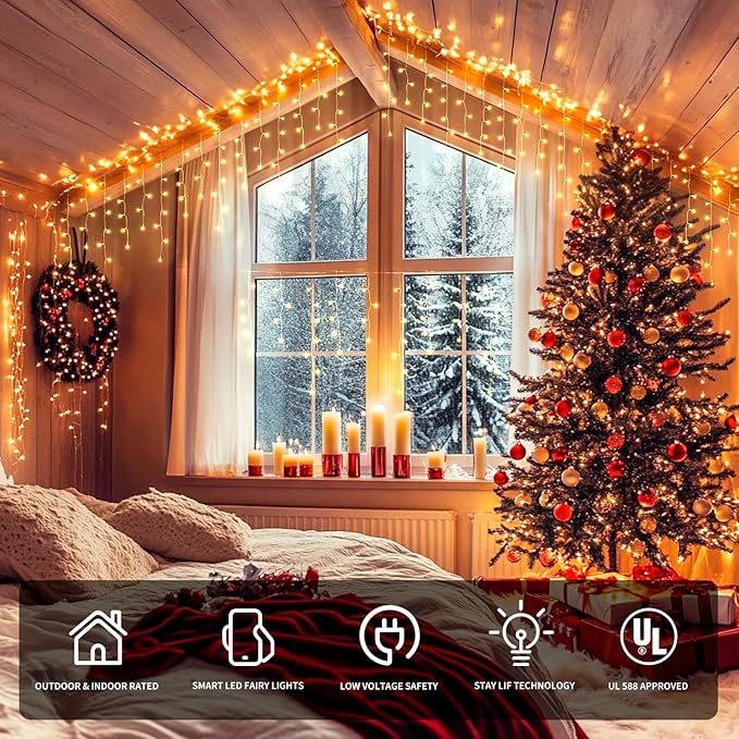 JMEXSUSS 400 LED RGB Icicle Lights for Outside, Icicle String Lights Indoor Outdoor, Color Changing Icicle Lights Plug in for Christmas Decorations