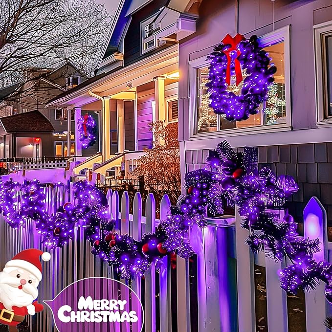 JMEXSUSS 2 Pack Purple Solar Christmas Lights, 33ft 100 LED Purple Solar Lights Outdoor, Waterproof 8 Modes Purple Fairy Lights for Outside Tree Garden Patio Christmas Halloween Decorations