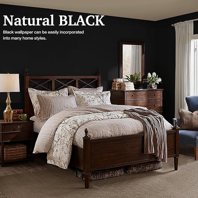 Dimoon 394''x17.7'' Black Peel and Stick Wallpaper Contact Paper Modern Self Adhesive Wall Paper Removable Renter Friendly Textured Solid Color Shelf Cabinet Vinyl Roll (394''x17.7'',Black)