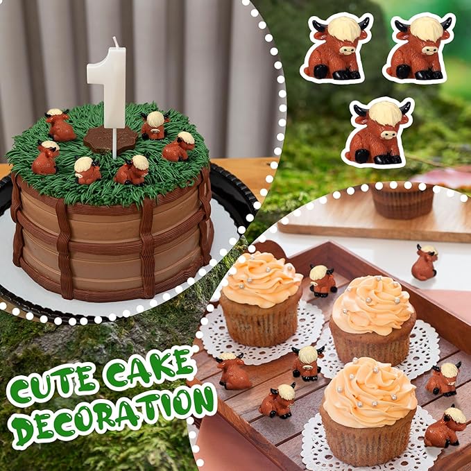 Suzile Mini Highland Cow Figurine Cute Highland Cow Statues Decor Handmade Resin Sculpture Ornament for Decorations Home Bathroom Kitchen Garden Office Desk (Classic Style)