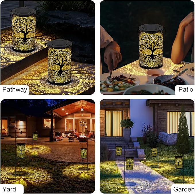 Solar Outdoor Lanterns Waterproof Hanging, Tree of Life Decorative Light Christmas Thanksgiving Birthday Gifts for Women Mom Grandma, Garden Decor for Garden Patio Yard Lawn Backyard Front Porch