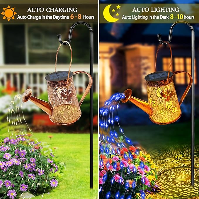 Solar Watering Can Lights, Hummingbird Christmas Gifts for Women Mom Grandma Birthday, Waterproof Outdoor Garden Decor Large Hanging Solar Lanterns Garden Lights for Patio Porch Yard Flowerbed Pathway