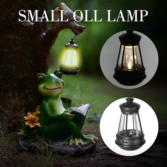 Outdoor Funny Frog Statue, Resin Reading Frogs Garden Decor, Solar Frog Gift Sculpture Decoration for Home Patio, Yard, Lawn, Porch, Ornament