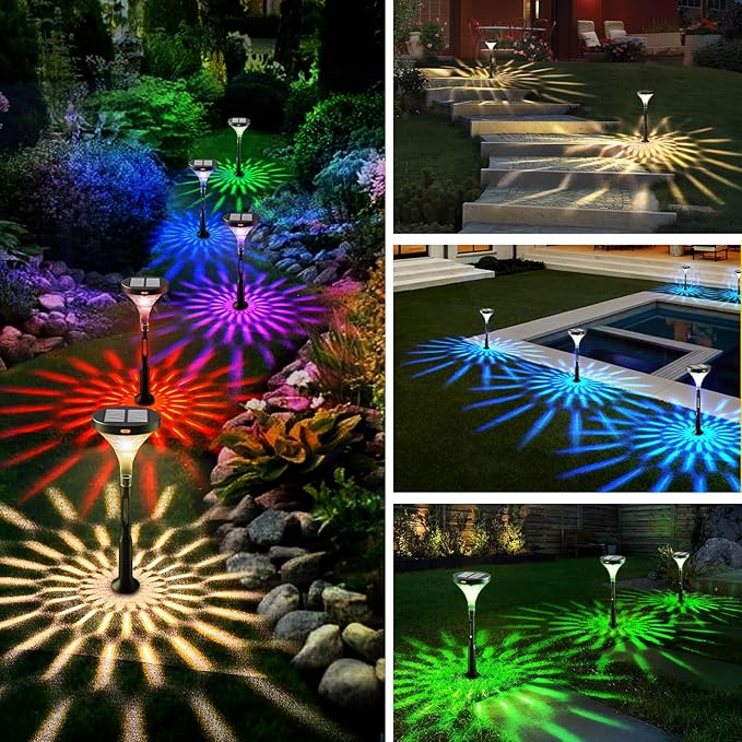 Solar Outdoor Pathway Light, Multicolored 10 Modes RGB Color Changing, IP65 Waterproof Solar Powered Lights, Christmas Decoration for Garden, Lawn, Yard, Patio etc, 8 Pack
