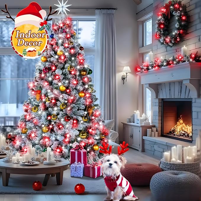 KNONEW 197FT 500 LED Christmas Lights Outdoor String Lights 8 Modes & Memory Fairy Light Plug in Waterproof LED String Lights for Xmas Yard Tree Wedding Party Holiday Decorations (Red and White)