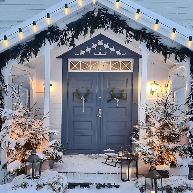 Vintage C9 LED Christmas Lights Outdoor, 25 Feet C9 Warm White String Lights Outdoor with 26 LED Clear Bulbs for Indoor Christmas Tree Roofline Holiday Party Garden Patio Backyard Cafe Decoration