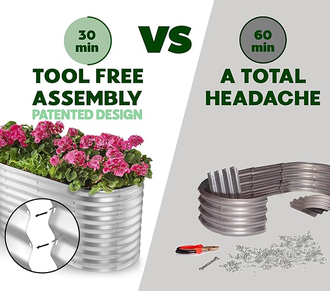 Galvanized Raised Garden Beds Outdoor // 8×2×2 ft Planter Raised Beds for Gardening, Vegetables, Flowers // Large Metal Garden Box (Silver) // Patented Tool-Free Design