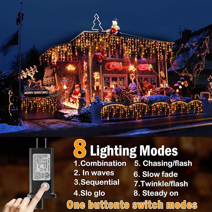 Hezbjiti Christmas Lights Decorations Outdoor, 1600LED 164FT Curtain Fairy Lights 8 Modes 320 Drops Fairy String Curtain Lights for Christmas Decor Eaves Window Party Yard Garden