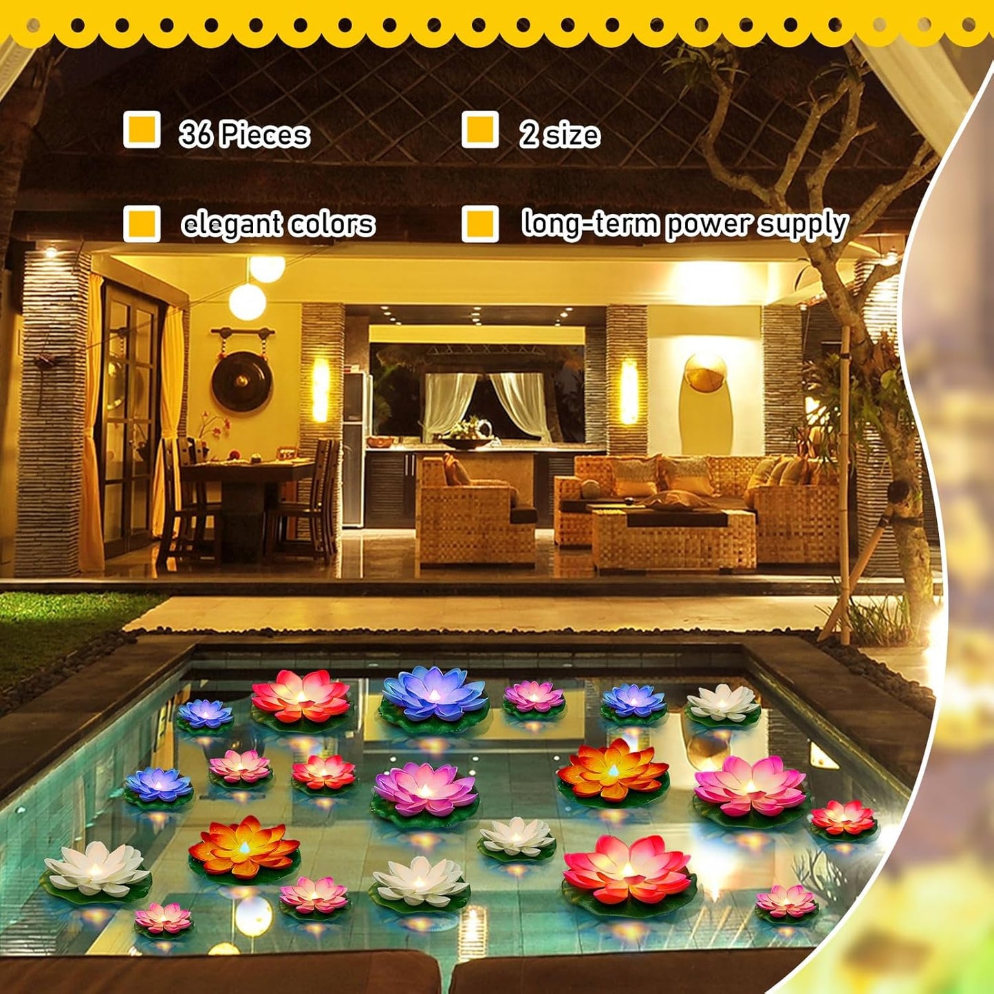 Liliful 36 Pcs Diwali Lotus Decoration Floating Lights Lotus Artificial Floating Flowers for Pool with LED Lights Battery Operated for Indian Puja Ganesh chaturthi Diwali(3.94, 5.91 Inch,Rich Color)