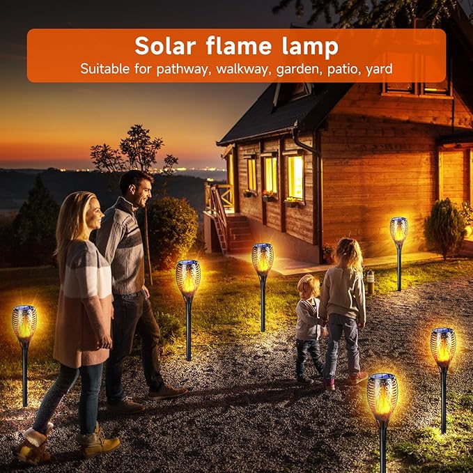 Upgraded Larger Solar Lights Outdoor, Solar Torch Light with Flickering Flame, Solar Garden Lights, Waterproof Solar Powered Outdoor Lights, Outdoor Patio Channel Garden Decoration (Orange, 4Pack)