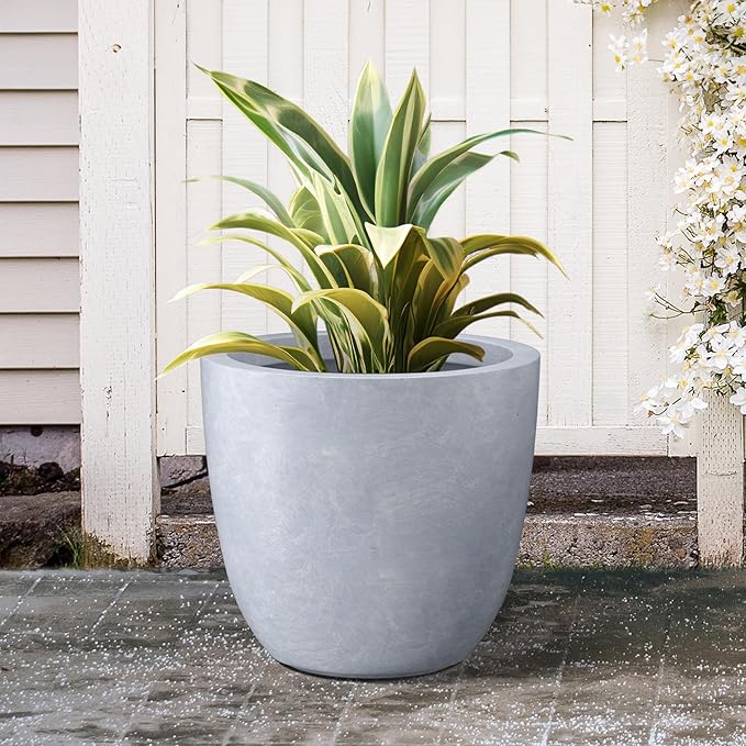 Kante 18 Inch Dia Round Concrete Planter, Indoor Outdoor Large Plant Pot with Drainage Hole and Rubber Plug for Home Patio Garden, Slate Gray