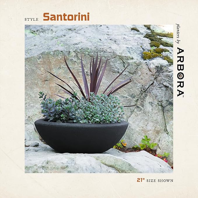 ARBORA 21" and 26” Santorini Bowls with Classic Black Finish - Polyresin Indoor and Outdoor Planters, Durable, Weatherproof, Lightweight, Large Plant Pots for Patio, Garden, Deck
