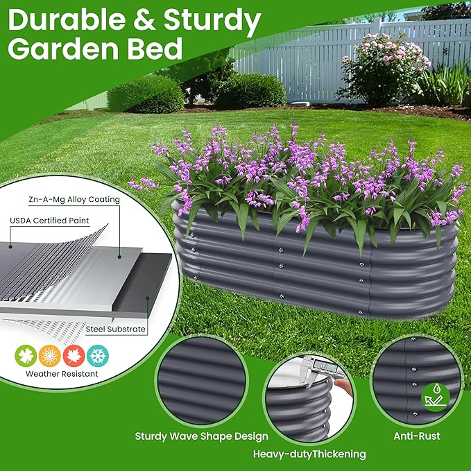 Raised Garden Bed 5x2x1.4 Ft Planter Box for Outdoor - Zinc-Aluminum-Magnesium Stainless Steel Durable Metal Garden Beds Kit for Vegetables, Flowers, Herbs and Succulents (Deep Grey)