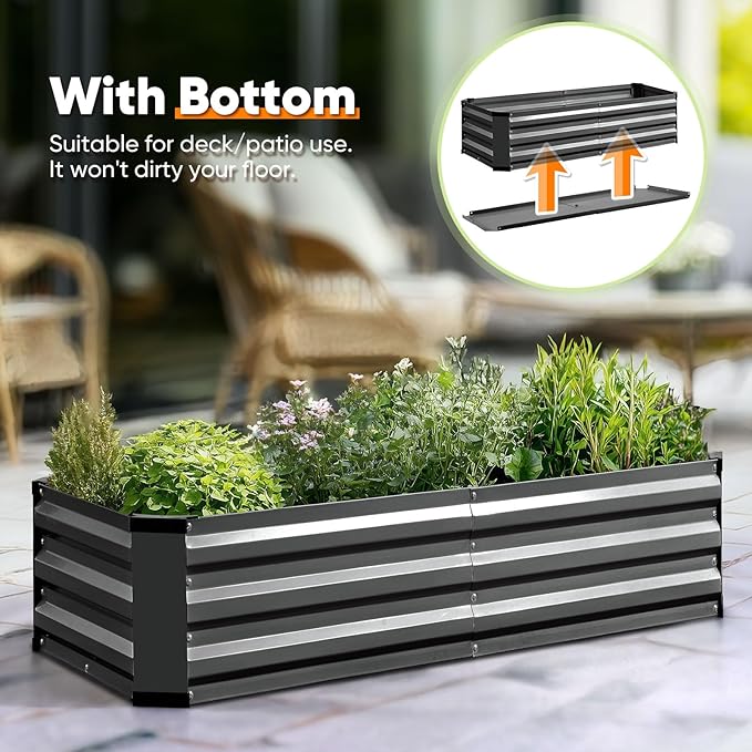 KING BIRD Raised Garden Bed Kit with Bottom 2025 Upgraded Galvanized Planter Garden Box Outdoor & Indoor for Gardening, Vegetables, Flowers, Dark Grey, 47.2x23.6x11.8 in