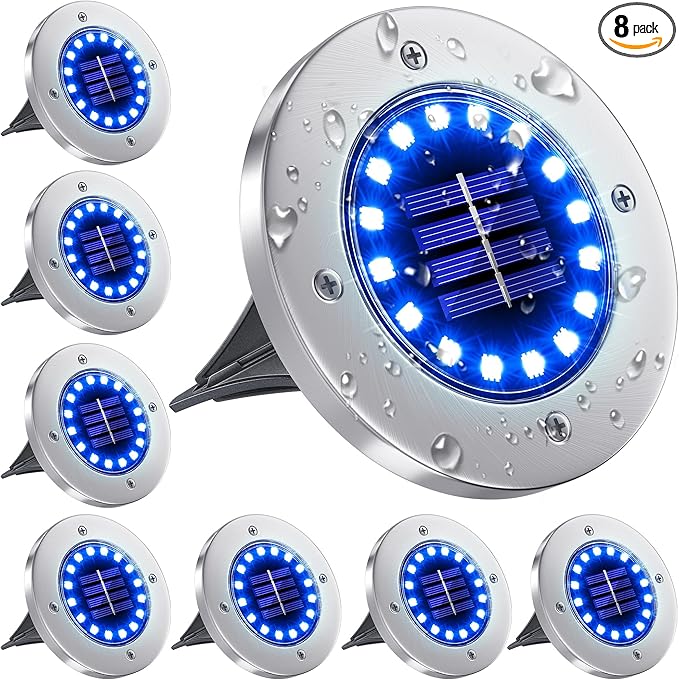 NFESOLAR Solar Outdoor Lights with 16 LEDs, Blue Color Bright Solar Ground Lights Outdoor, Waterproof Solar Pathway Lights for Pathway Garden Yard Lawn Walkway Driveway (8 Pack)