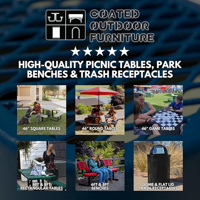 Heavy-Duty Portable Outdoor Picnic Table with Umbrella Hole, Punched Steel Commercial-Grade Patio Dining Furniture Made in America (46" Round Top, Dark Blue)