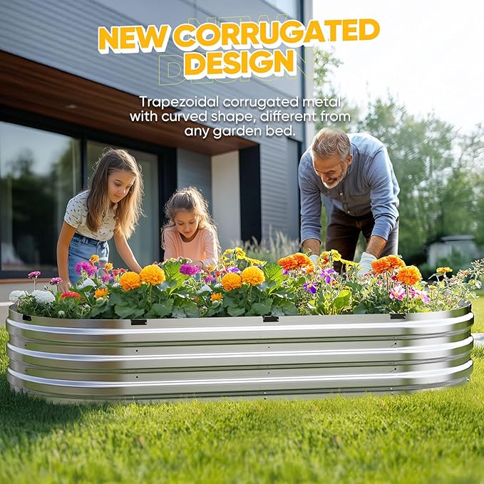 KING BIRD Raised Garden Bed Kit 2025 Upgraded Quick-Setup Galvanized Planter Garden Box Outdoor for Gardening, Vegetables, Flowers, 74x36x12 in, Silver