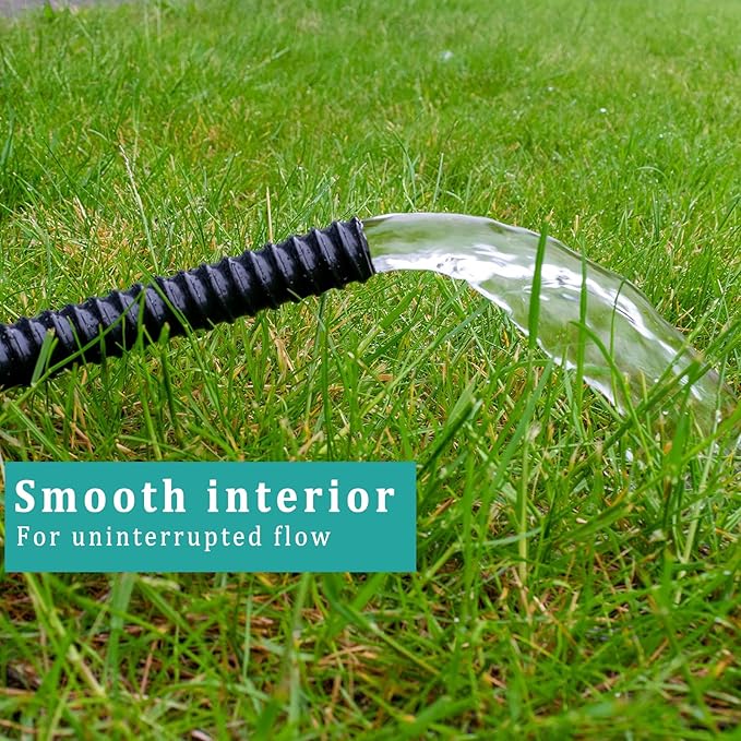 Pond Tubing ID 1 1/2” × 50ft Black Corrugated Flexible Reinforced Waterfall Pond Tube Sump Pump Hose, Non-toxic & Kinkproof (50 ft, 1 1/2" ID 38mm)