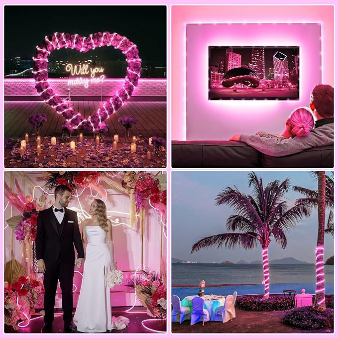 Easter Rope Lights Outdoor, 100FT 300 LED Christmas String Lights with Waterproof 8 Modes, Connectable Clear Tube Twinkle Light for Indoor Bedroom Patio Fence Party Wedding Decorations, Pink