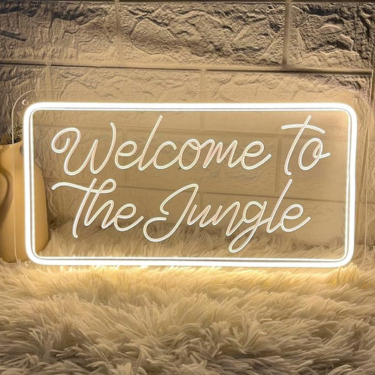 Welcome to the Jungle Neon Sign, Neon Light Sign for Wall Decor Dimmable Warm White LED signs for Bedroom Home Birthday Party Wedding Engagement Garden Man Cave Decor USB Powered