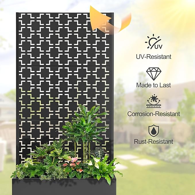Raised Garden Bed with Trellis and Wheels,73"x35"x16" Metal Raised Garden Bed,Black Squared Metal Planter with Climbing Trellis for Vines & Vegetables