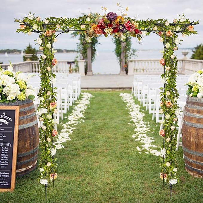 VINGLI Garden Arbor, Arch Archway for Wedding Ceremony Party, Steel Garden Trellis for Plant Climbing, Christmas Decorations Pergola for Backyard, Lawn (Black)