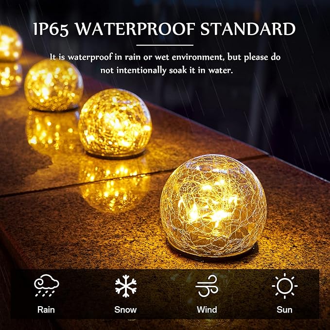 Honoson 3.9 Inch Solar Globe Lights Outdoor Waterproof, Solar Balls for Garden Cracked Glass Ball, Ground Landscape Garden Decor for Patio and Yard Lawn Backyard (6 Pieces)