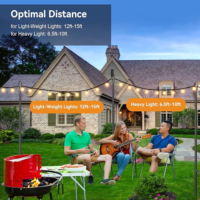 String Light Poles 2 Pack 9.8FT Light Pole for Outside Hanging - Backyard, Garden, Patio, Deck Lighting Stand for OutdoorParties, Wedding