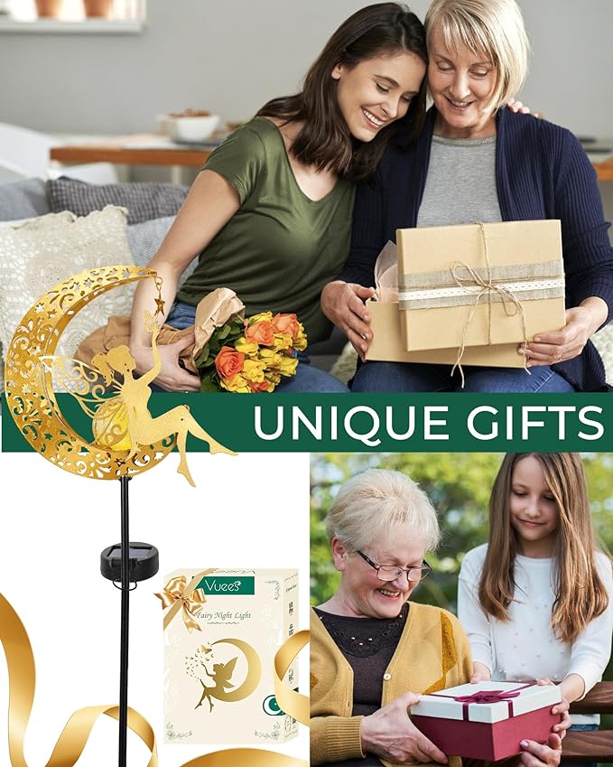 Solar Garden Statues Outdoor Decor, Fairy Moon Figurine Light Stake, Housewarming Ornament for Patio, Lawn, Yard, Pathway - Unique Gift Ideas for Gardening Mom Grandma