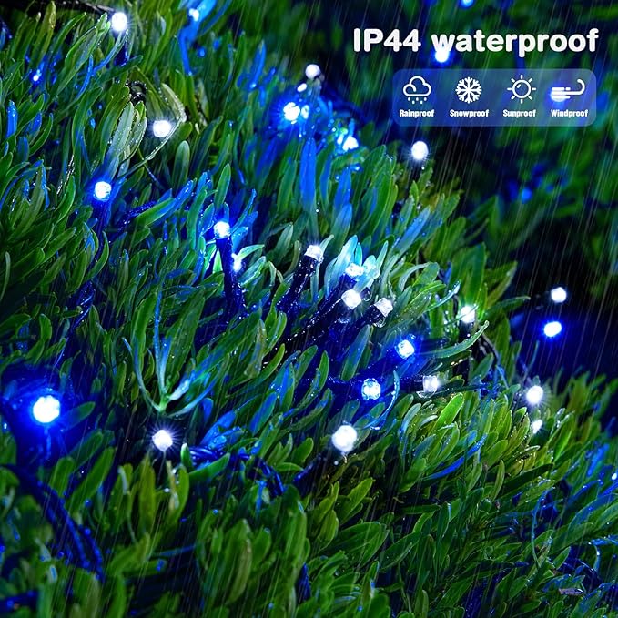 JMEXSUSS 2 Pack Blue and White Solar Christmas Lights, Total 400 LED 151FT Solar String Lights Outdoor Waterproof, 8 Modes Solar Light for Outside Tree Patio Christmas Decorations