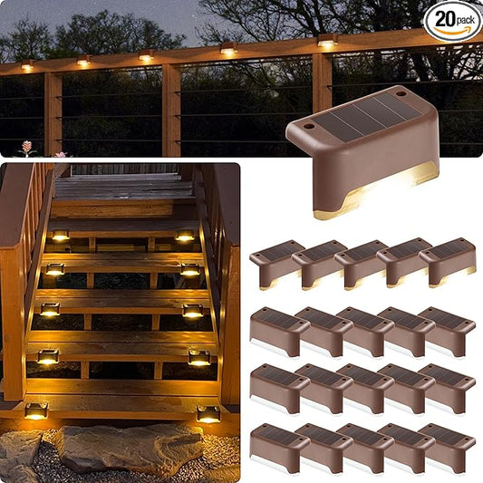 GIGALUMI Led Solar Deck Lights, 20 Pack Waterproof for Outdoor Stairs, Step, Fence, Railing, Yard and Patio (Warm White)