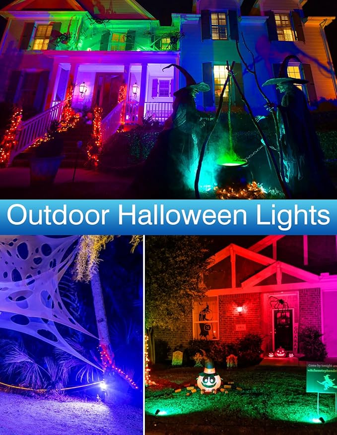 RGB Spotlights Outdoor, Color Changing Landscape Lights, Waterproof Spotlight with US Plug for Yard Tree Garden Path House Halloween Christmas Decoration(6 Pack)