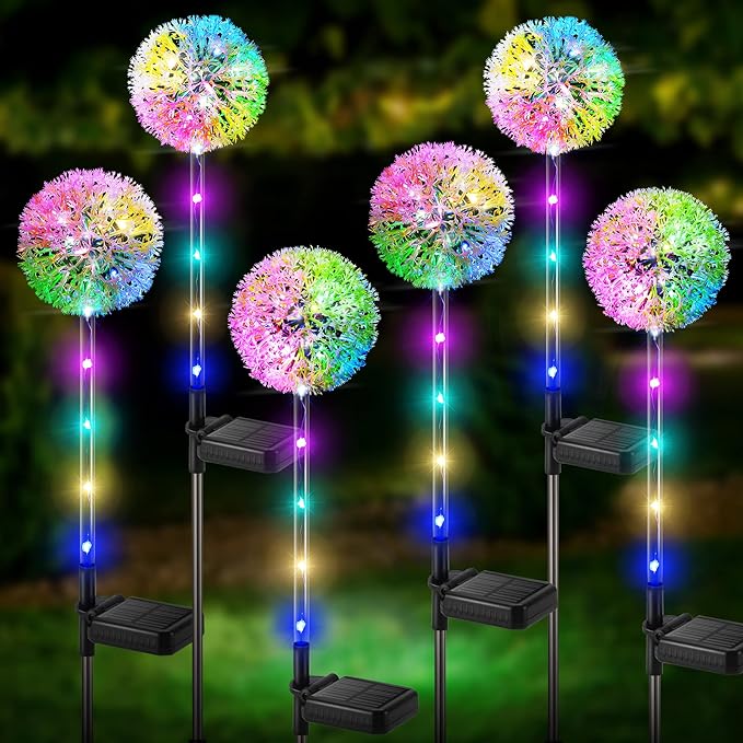 Outdoor Solar Lights, 6 Pack Solar Garden Lights with Bigger Dandelion Flowers, Waterproof Garden Decor Outdoor Solar Flower Lights for Yard, Patio, Pathway Decoration