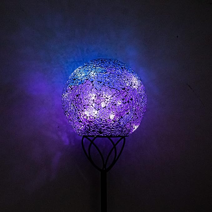 VCUTEKA Solar Lights Outdoor Garden Decor Mosaic Solar Garden Lights Waterproof Glass Ball LED Pathway Stake Light for Landscape Lawn Patio Yard Decoration Purple 6 inch