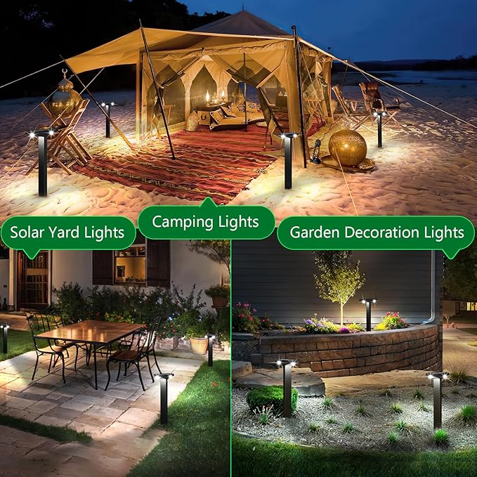 JSOT Solar Lights Outdoor 4 Pack, Solar-Powered Landscape Lighting for Outside, Perfect IP65 Waterproof Solar Pathway Lights for Backyard, Lawn, Driveway, Walkway, Garden Decorative. (Cool White)