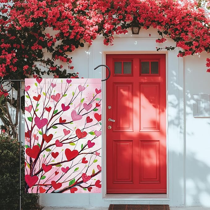 Louise Maelys Garden Flag Love Heart Tree 12x18 Inch Double Sided Welcome Small Burlap Spring Holiday Yard Outdoor Outside Home Decoration